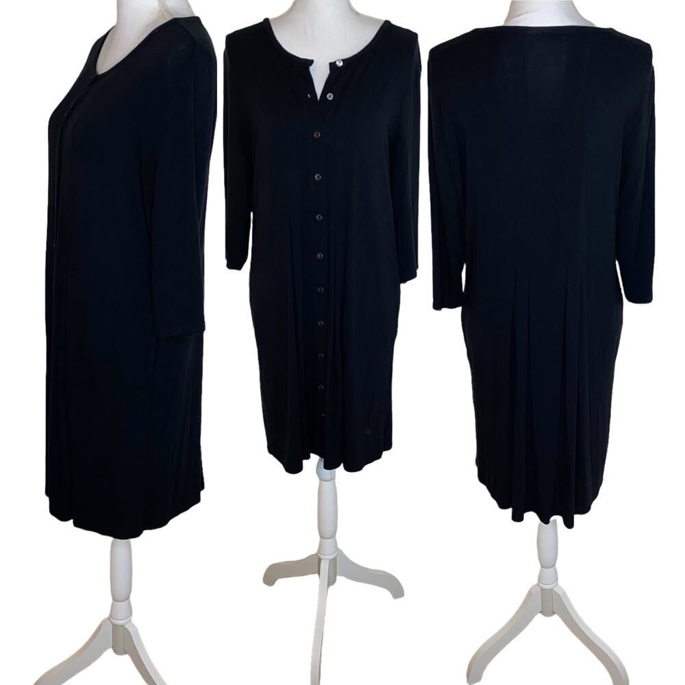 J. Jill Dress Jersey Stretch Knit Button Front Soft Midi Dress, Black, Medium P